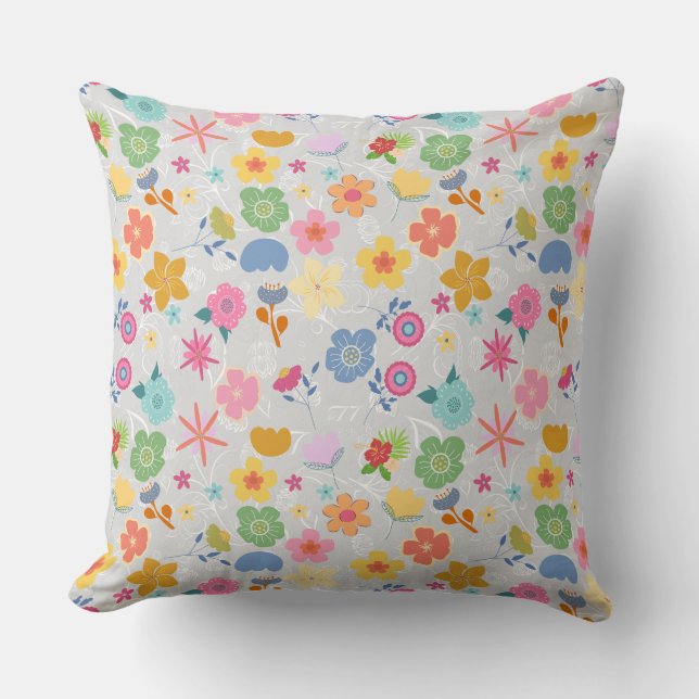 Boho Flowers Pattern B01.w LGrey BG Cushion (Front)