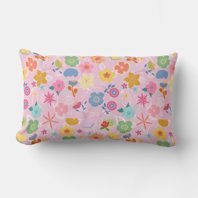 Boho Flowers Pattern B01.w LPink BG Lumbar Cushion (Front)