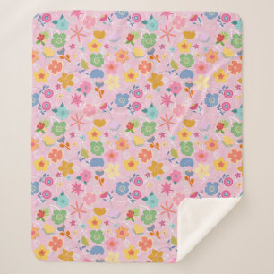 Boho Flowers Pattern B01.w LPink BG Sherpa Blanket