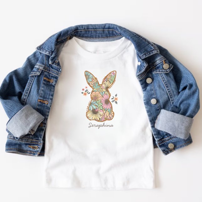 Boho Flowers Pattern Easter Bunny Kids Toddler T-Shirt (Creator Uploaded)