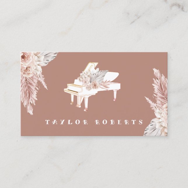  boho flowers pianist business card (Front)