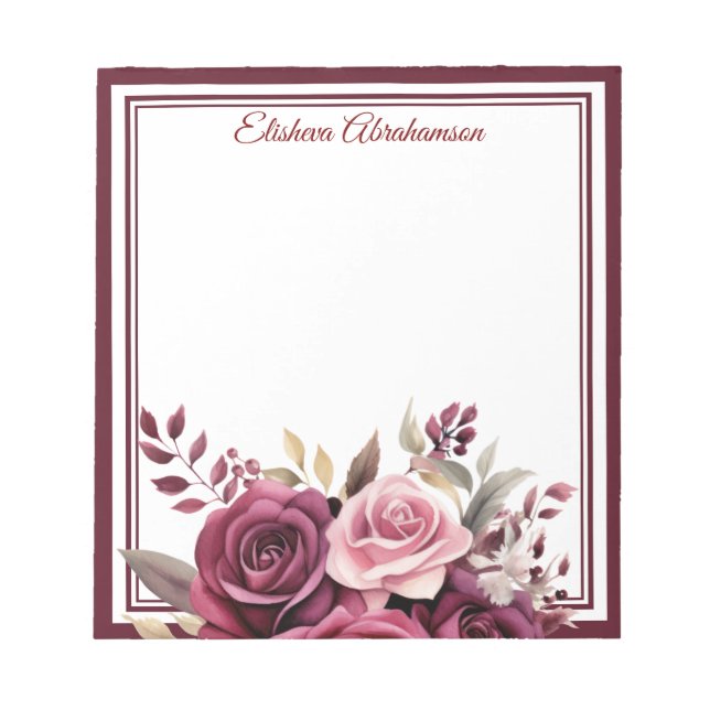 Boho Flowers Purple Roses Note Pad (Front)