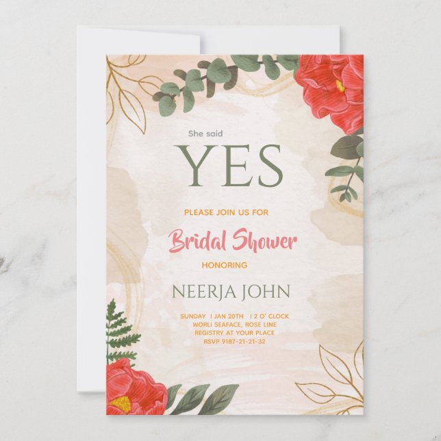 Boho Flowers Red Green Minimalist Save The Date (Front)