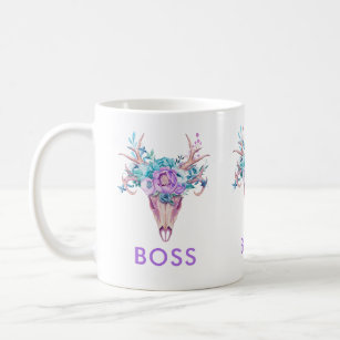 Boho Flowers Skull Coffee Mug