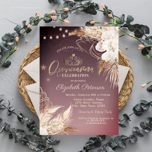 Boho Flowers String Lights Quinceañera Invitation