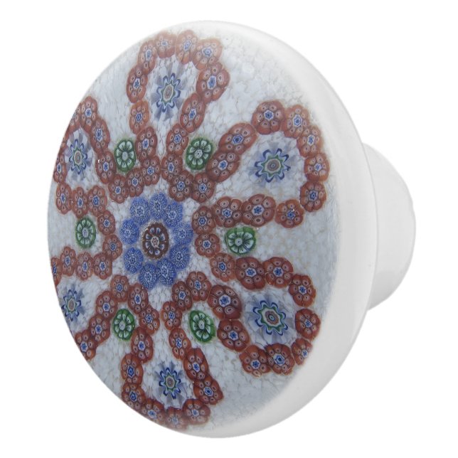 Boho Flowers Victorian Red Blue Ceramic Knob (Right)