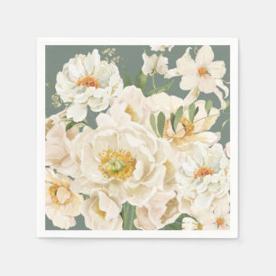 Boho flowers watercolor floral foliage Sage green Napkin