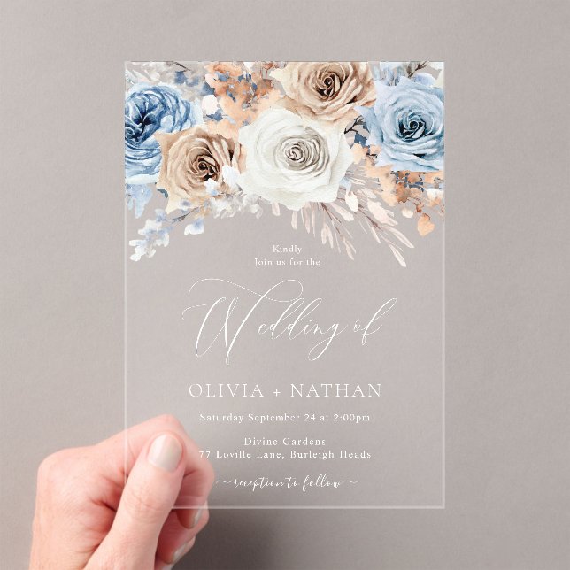 Boho Flowers Wedding Acrylic Invitations (Insitu (Handheld))