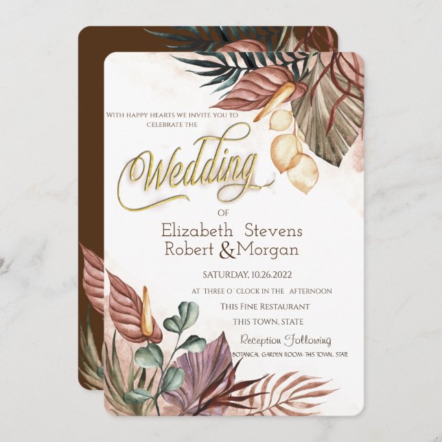 Boho Flowers Wedding Invitation (Front/Back)