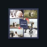 Boho Flowers - Wedding Photo Collage Canvas Print<br><div class="desc">Beautiful canvas print featuring a collage of six wedding photos. The collage is navy blue and decorated with illustrations of charming,  bohemian flower bouquets. Add your wedding photos,  and add your name in a charming calligraphy script.</div>