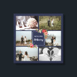 Boho Flowers - Wedding Photo Collage Canvas Print<br><div class="desc">Beautiful canvas print featuring a collage of six wedding photos. The collage is navy blue and decorated with illustrations of charming,  bohemian flower bouquets. Add your wedding photos,  and add your name in a charming calligraphy script.</div>