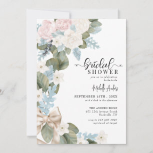 Boho Flowers Winter Watercolor Bridal Shower Invitation