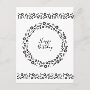 Boho flowers Wreath Black and White greetings Postcard