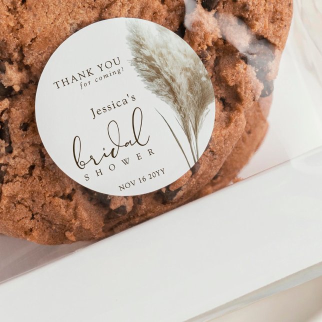 Boho Fluffy Pampas Grass Bridal Shower Thank You Classic Round Sticker (Creator Uploaded)