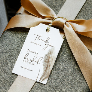 Boho Fluffy Pampas Grass Bridal Shower Thank You Gift Tags
