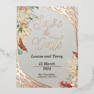 Boho & Foil Save the Date Invitation Postcard