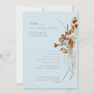 Boho Foliage Sky Blue Elegant Bridal Shower Invitation
