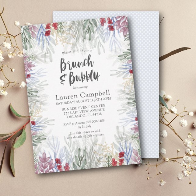 Boho Foliage Winter Watercolor Bridal Shower  Invitation (Creator Uploaded)