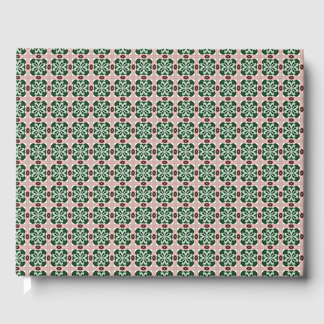 Boho Folk Art Eclectic Retro Christmas Pattern Guest Book (Front)