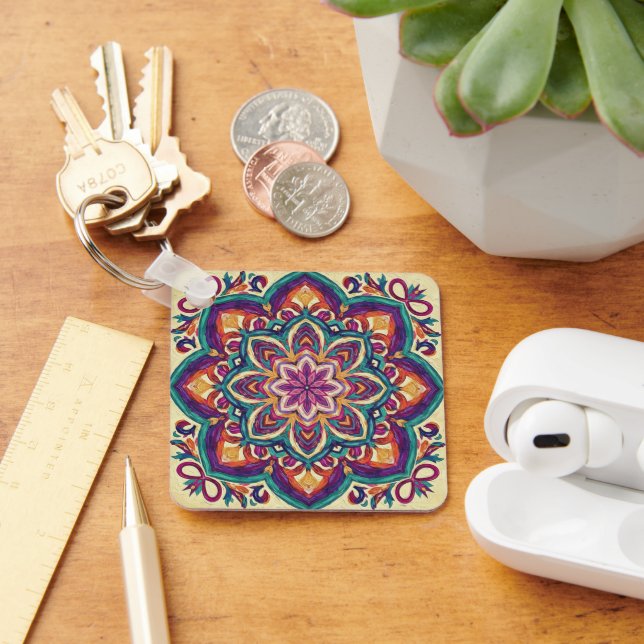 Boho Folk Art Flower  Key Ring (Desk)