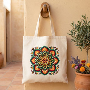 Boho Folk Art Flower Tote Bag