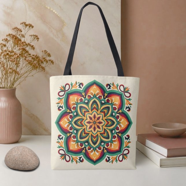 Boho Folk Art Flower Tote Bag (Creator Uploaded)