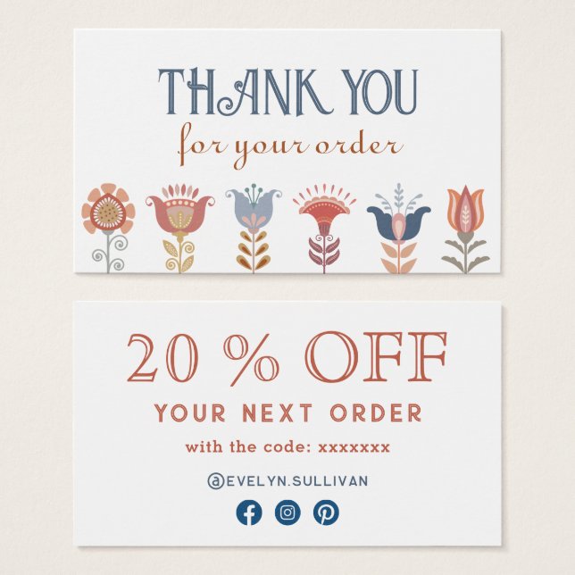 boho folk art flowers discount card (Front & Back)