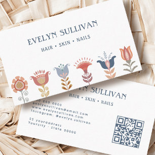 boho folk art flowers qr code business card