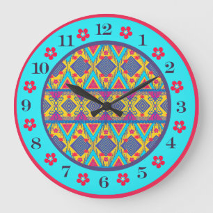 Boho Folk Art Large Clock