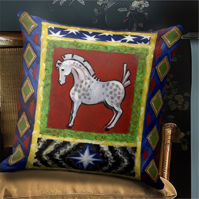  Boho Folk Art Russian Horse Cottage Cushion (Creator Uploaded)