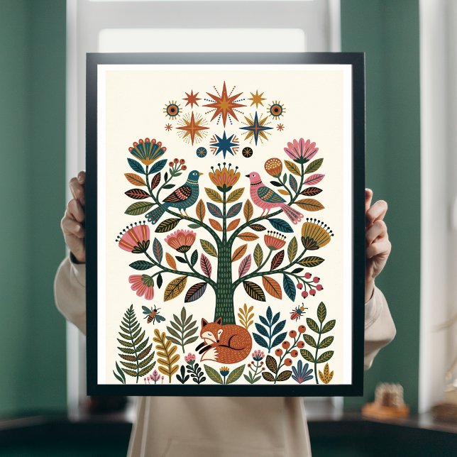 Boho Folk Art Tree of Life Peacock Celestial Poste Poster (Creator Uploaded)