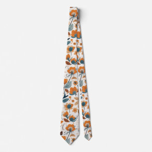 Boho Folk Art Wildflower Meadow Rust Teal Floral Tie