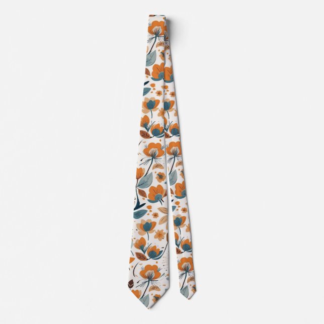 Boho Folk Art Wildflower Meadow Rust Teal Floral Tie (Front)