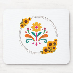 Boho Folk Art Yellow Floral Crest Mouse Pad