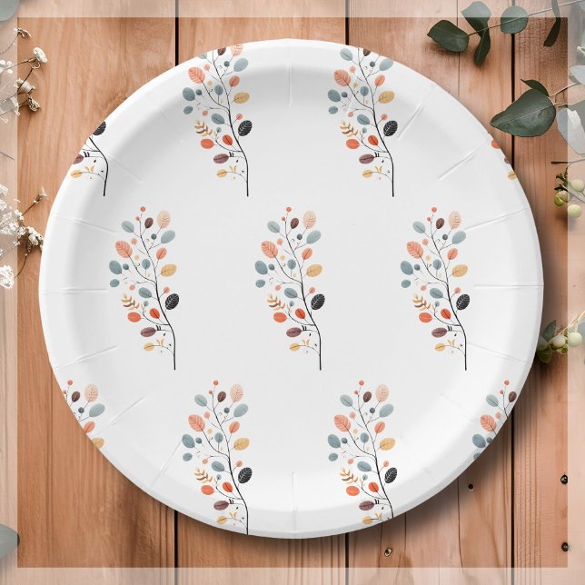 Boho Folk Fall Autumn Leaf Thanksgiving Paper Plate (Creator Uploaded)
