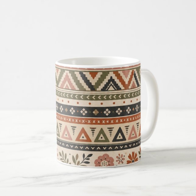 Boho Folk Floral Geometric Seamless Pattern Coffee Mug (Front Right)