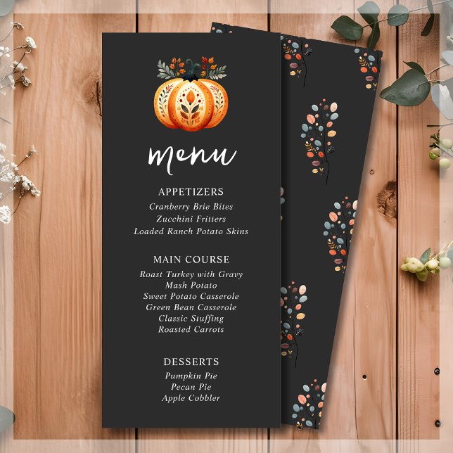 Boho Folk Pumpkin Thanksgiving Dinner Menu (Creator Uploaded)