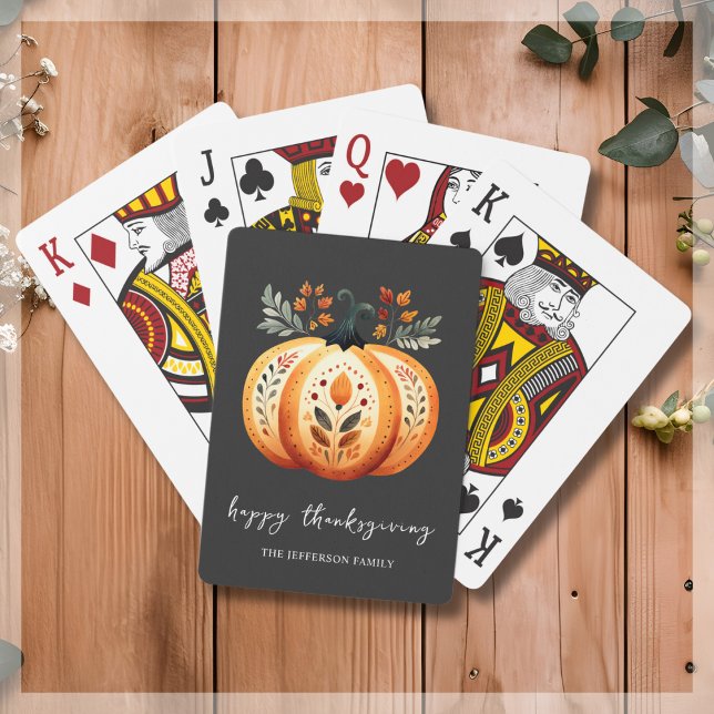 Boho Folk Pumpkin Thanksgiving Playing Cards (Creator Uploaded)
