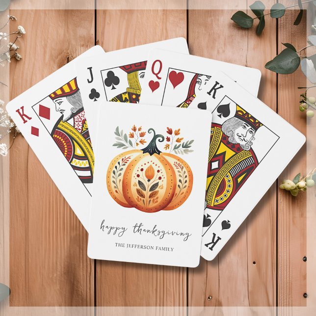 Boho Folk Pumpkin Thanksgiving Playing Cards (Creator Uploaded)