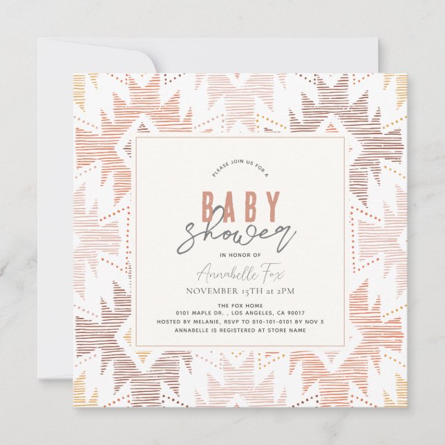 Boho Folk Textile Dusty Rose Girl Baby Shower Invitation (Front)