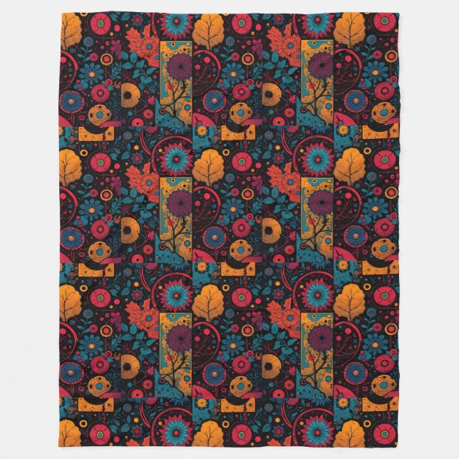 Boho Folkloric Floral and Mandala Pattern Blanket (Front)