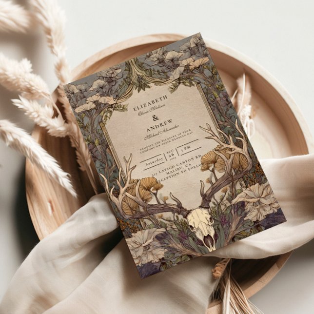 Boho Forest Antler Wedding Invitation (Creator Uploaded)