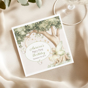 Boho forest Fairy First birthday photo Napkin