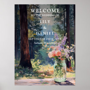 Boho Forest Floral Mason Jar Wedding Welcome Sign