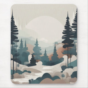 Boho Forest Landscape Artwork Mouse Pad