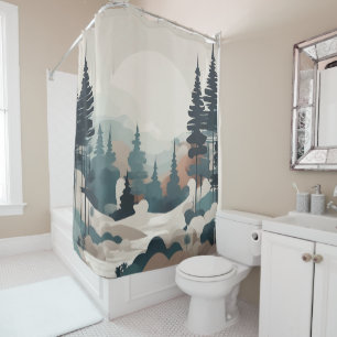 Boho Forest Landscape Artwork Shower Curtain