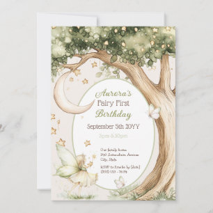 Boho forest watercolor Fairy First birthday Invitation