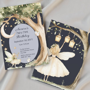 Boho forest watercolor Fairy First birthday Invitation