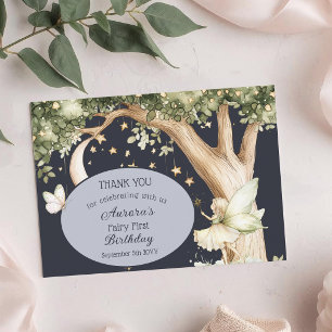 Boho forest watercolor Fairy First birthday Thank You Card