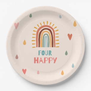 Boho four fourth Birthday Rainbow Paper Plate
